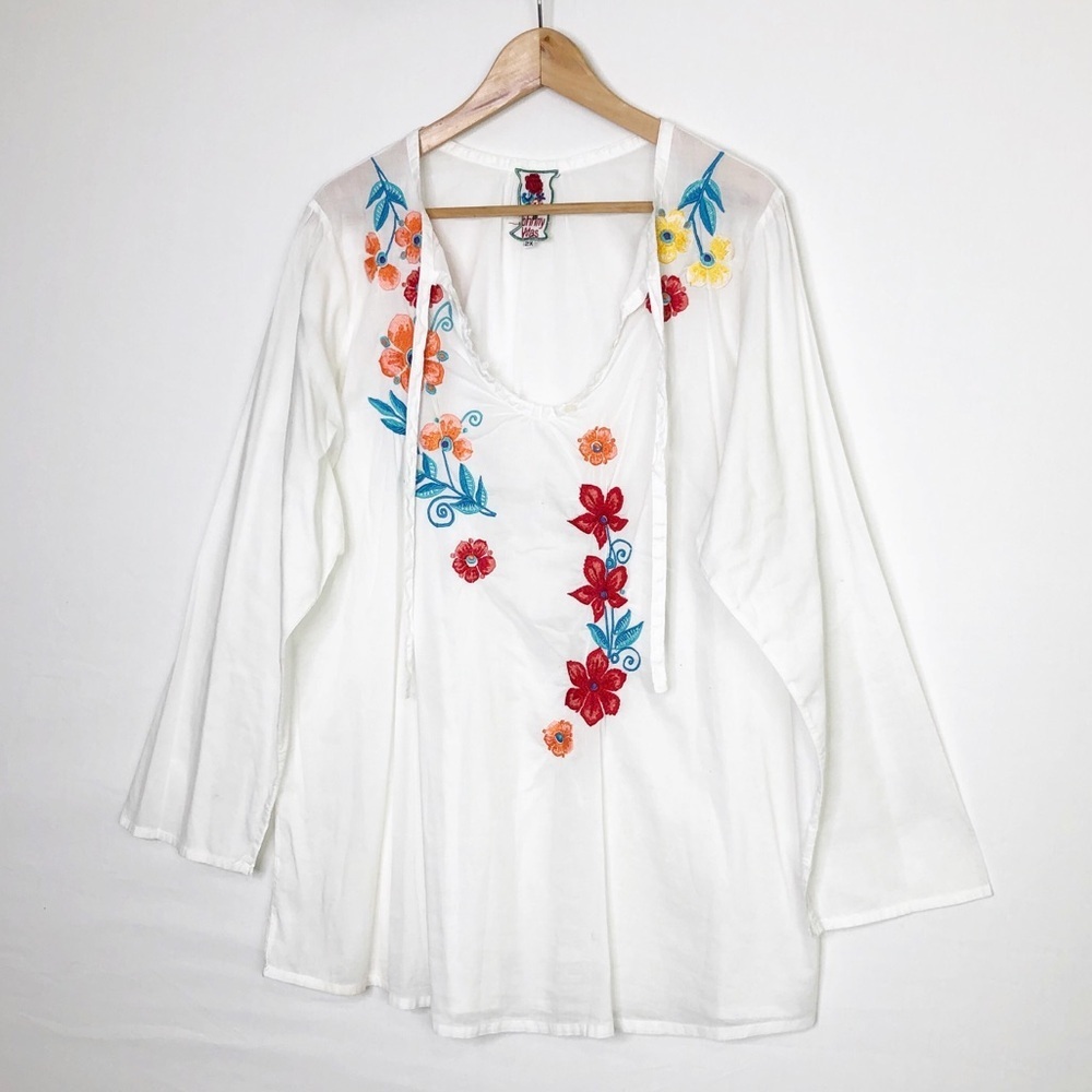 Johnny Was 2X  White embroidered BoHo tunic blouse - Picture 9 of 9